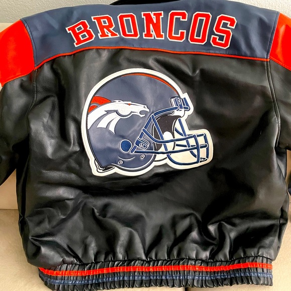 Never Worn Denver Broncos Leather Zipper Bomber Coat